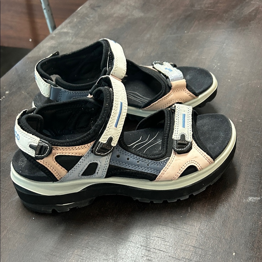 Ecco Women's Sandals Size 40 Black Beige Pink Orthopedic Comfort Shoes 9.5 - Picture 2 of 8